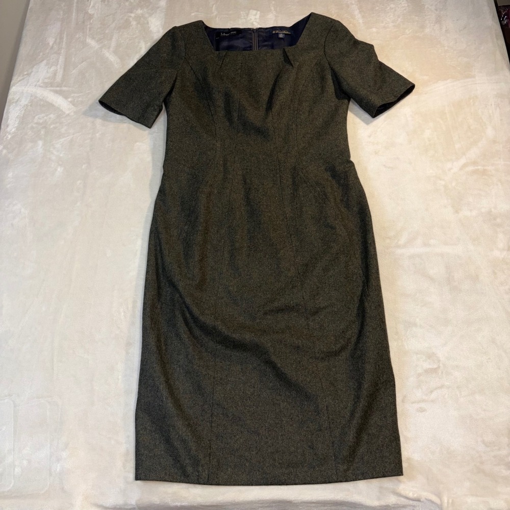 Brooks Brothers Tollegno 1900 Italy Wool Sheath Dress Green 10 Dark Academia